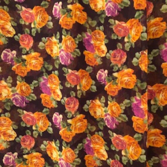 3/$15 Vintage Volcom Floral Orange Pink Roses Scarf Sheer Chiffon Oblong - Picture 4 of 5